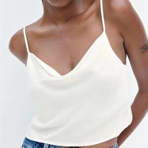 Zara Satin Cream Cowl Neck Crop
